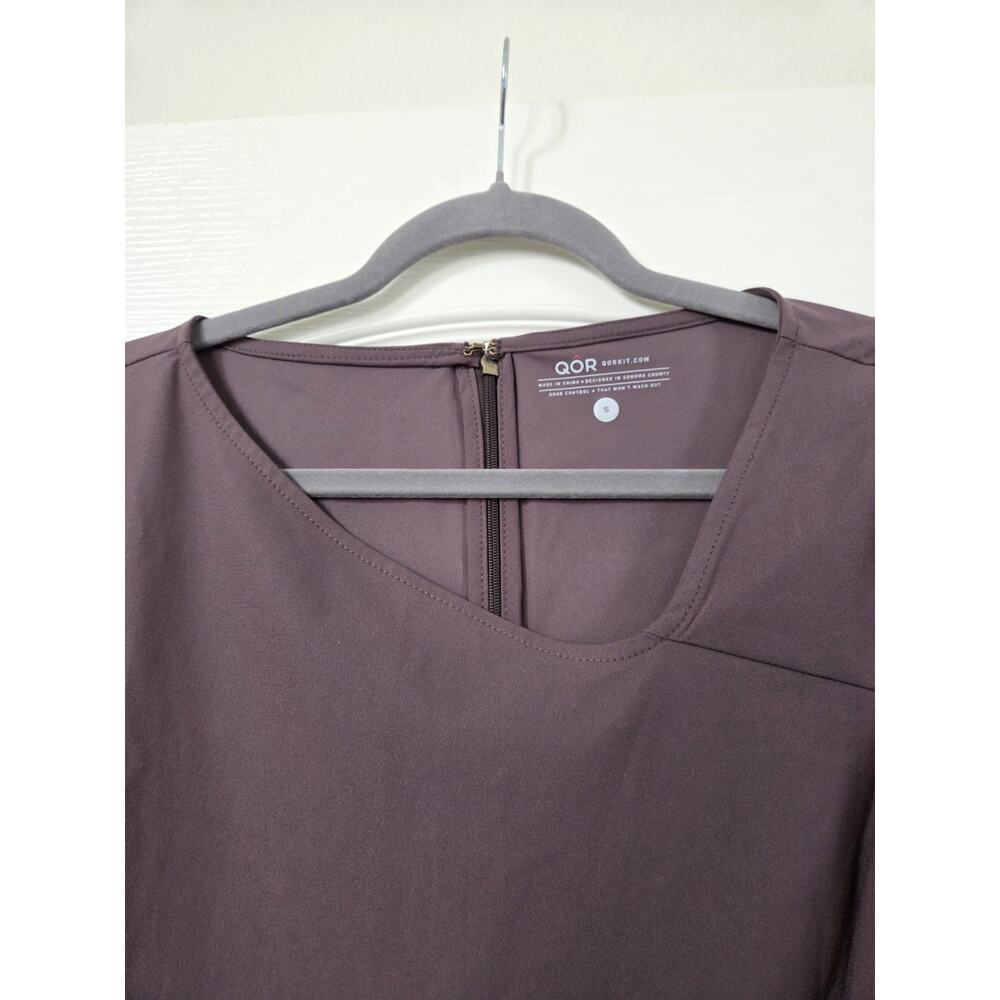 QOR Raisin Brown Asymmetrical Neckline 3/4 Sleeve Knee Length Dress NWT, Small - Picture 4 of 15